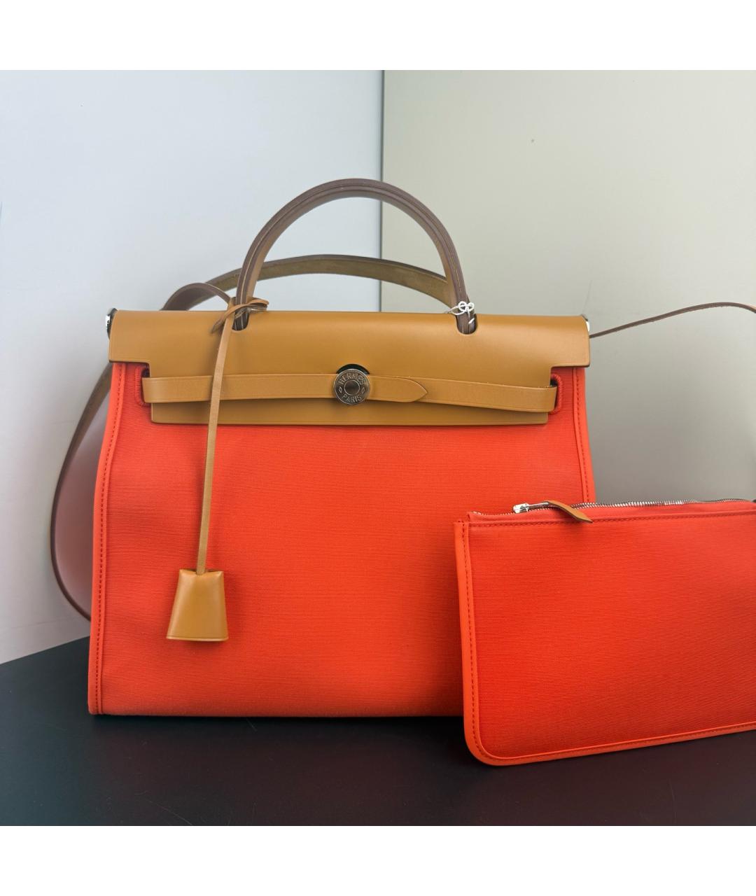 HERMES Оранжевая тканевая сумка через плечо, фото 4