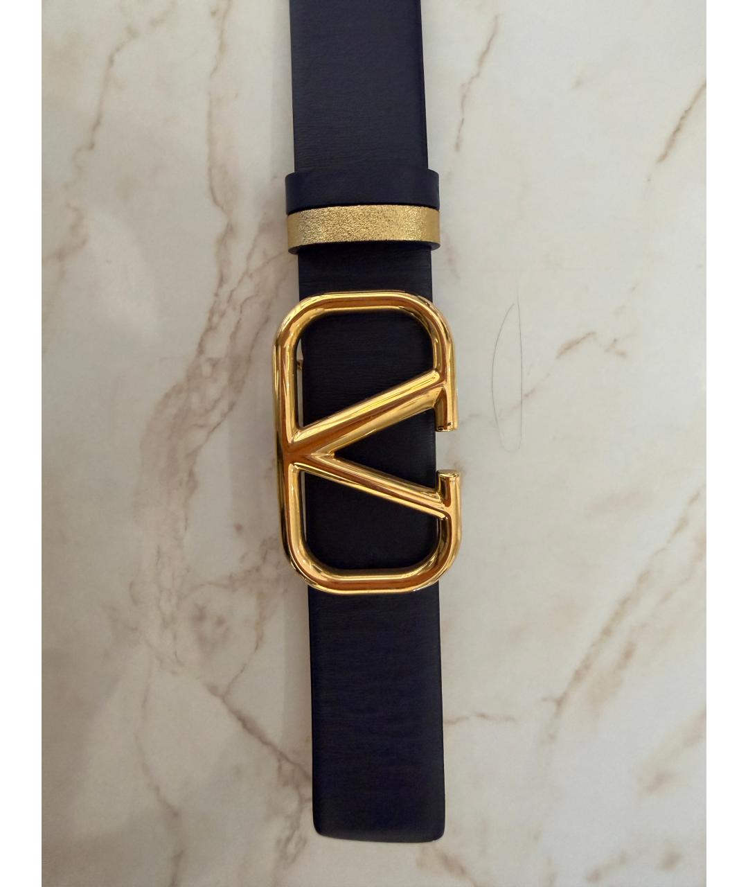 VALENTINO Темно-синий кожаный ремень, фото 3