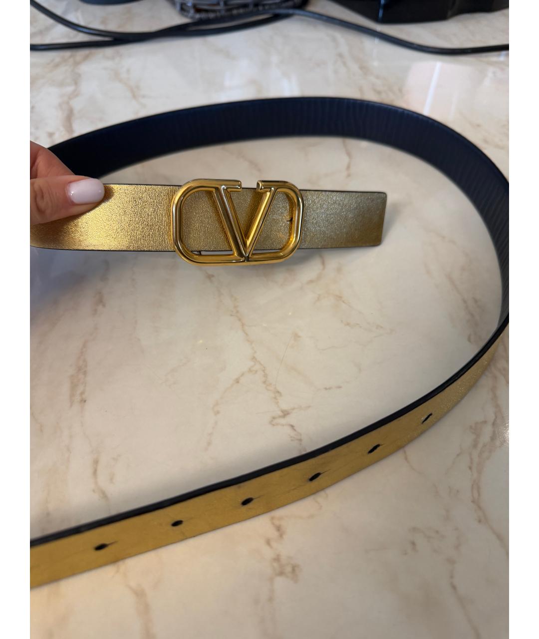 VALENTINO Темно-синий кожаный ремень, фото 4