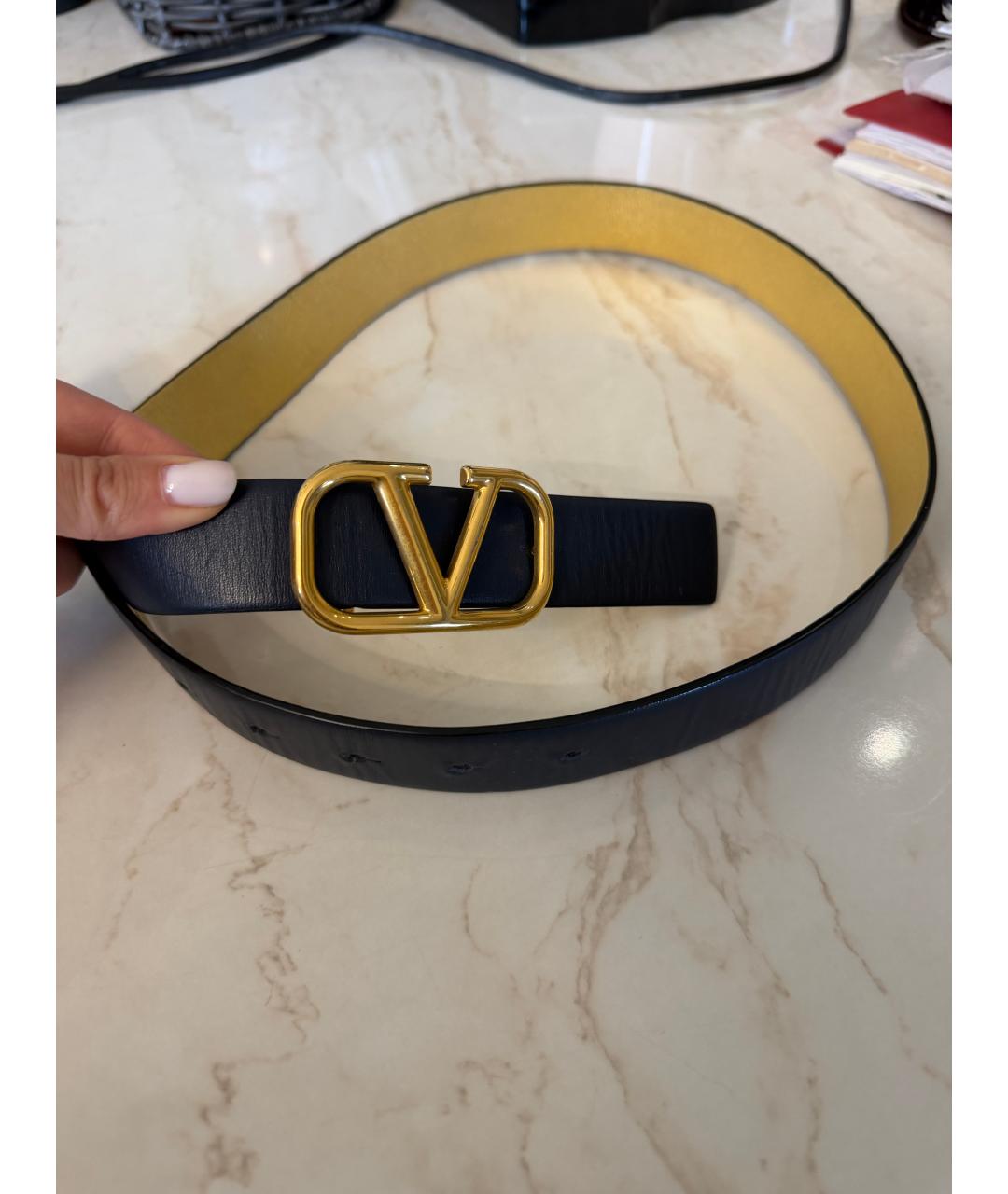 VALENTINO Темно-синий кожаный ремень, фото 2