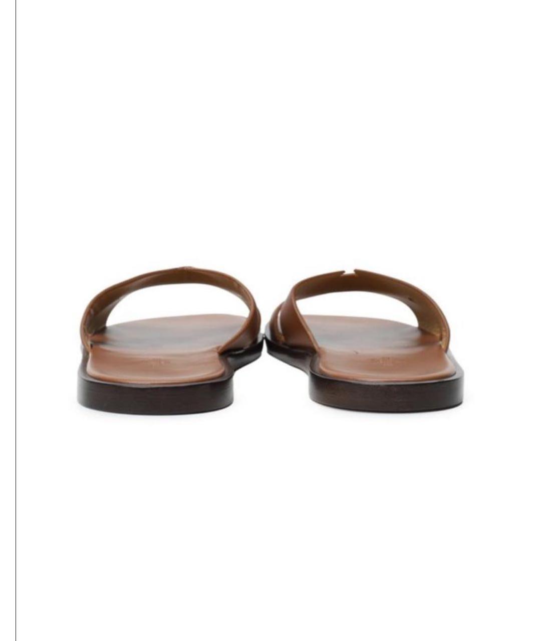 HERMES Коричневые кожаные шлепанцы, фото 3