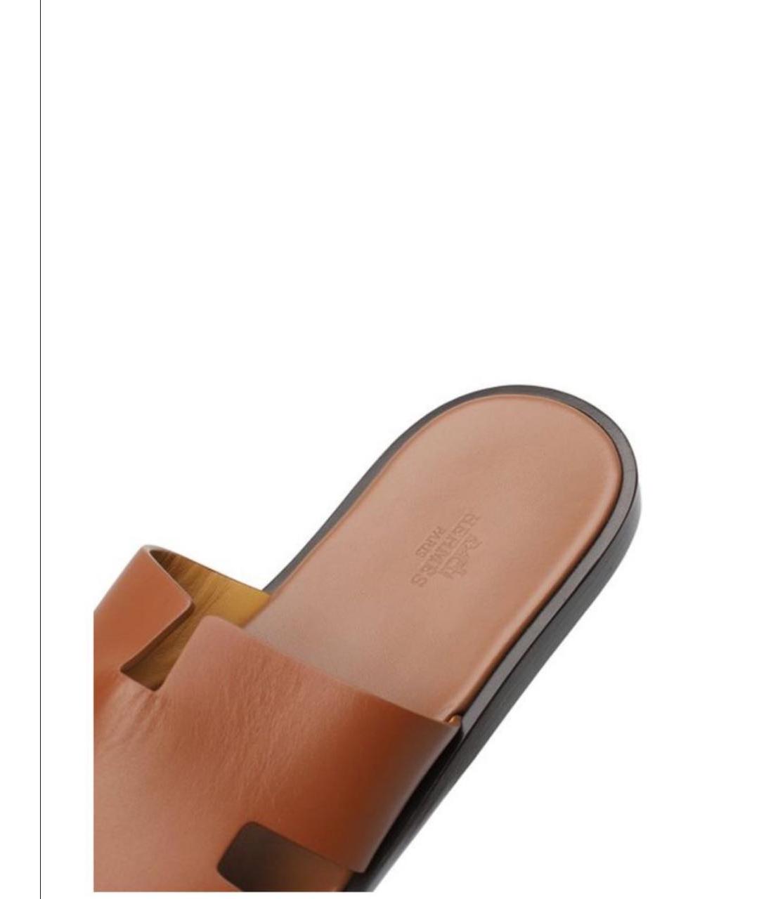 HERMES Коричневые кожаные шлепанцы, фото 4