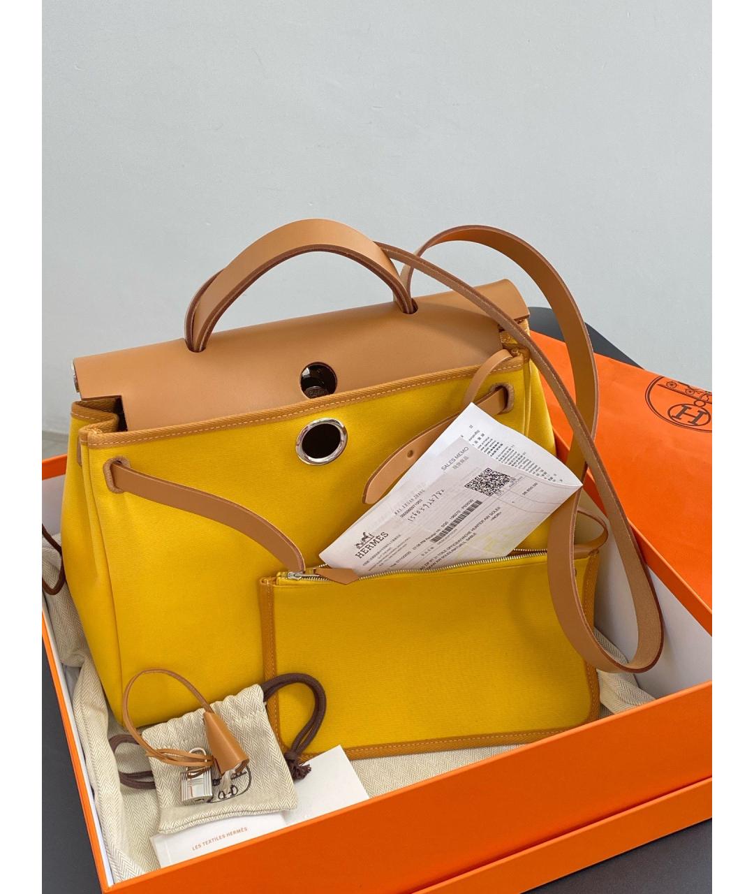 HERMES Желтая тканевая сумка через плечо, фото 2