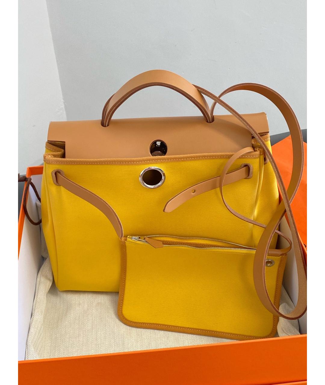 HERMES Желтая тканевая сумка через плечо, фото 9