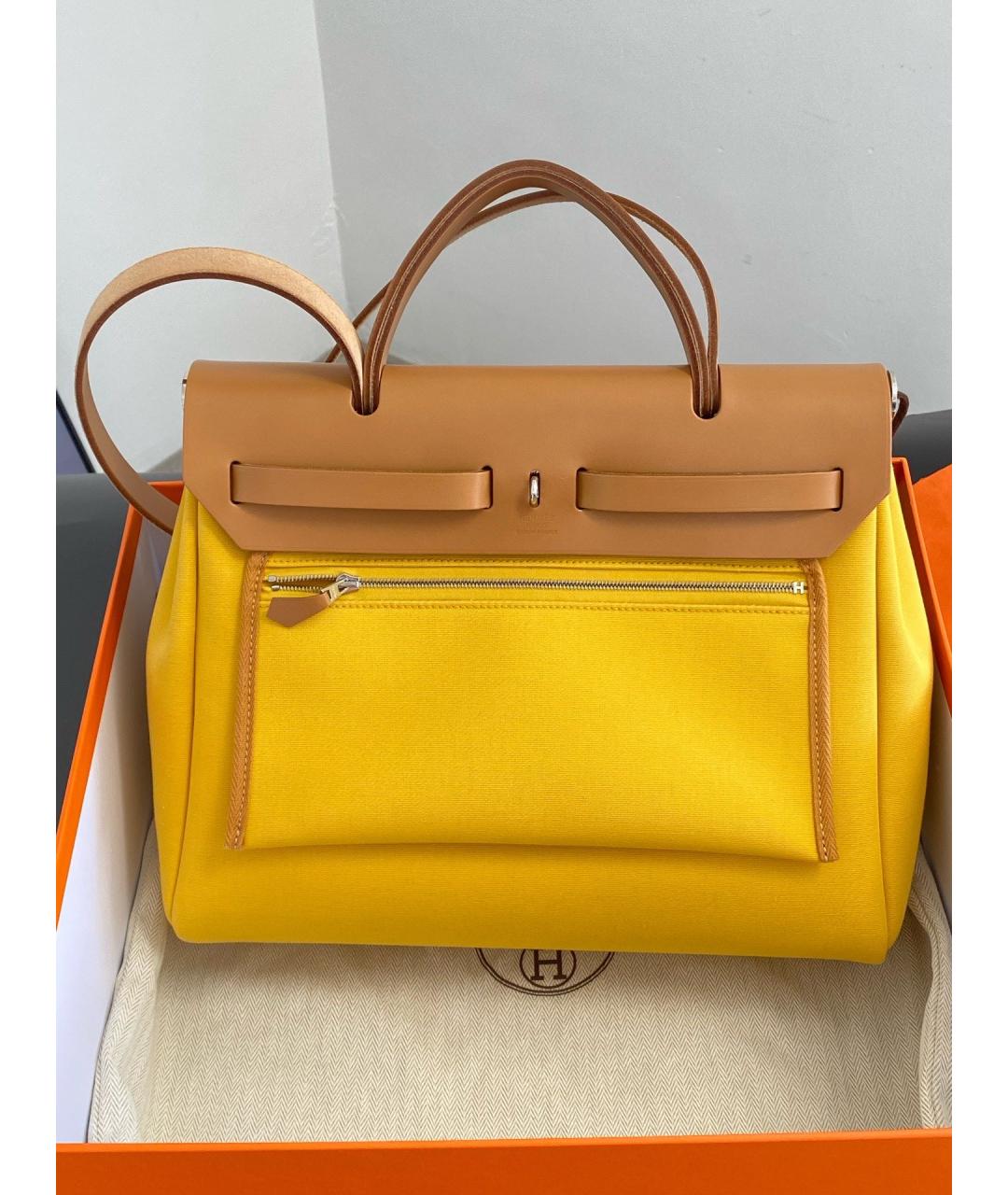 HERMES Желтая тканевая сумка через плечо, фото 3