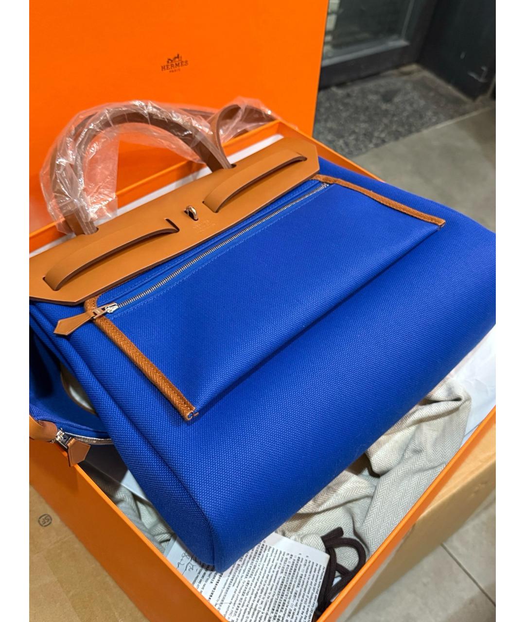 HERMES Синяя тканевая сумка через плечо, фото 5