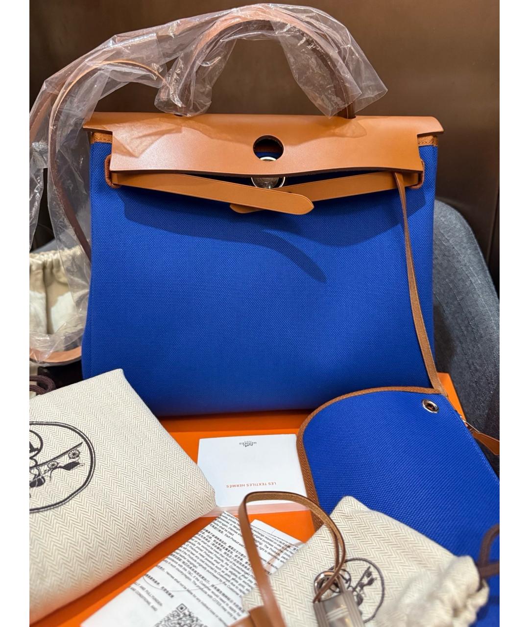 HERMES Синяя тканевая сумка через плечо, фото 8