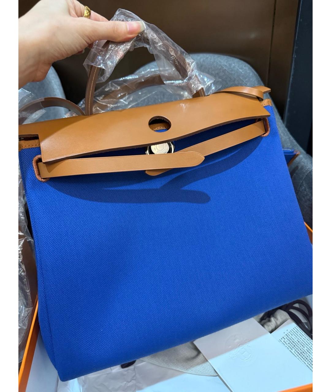 HERMES Синяя тканевая сумка через плечо, фото 2