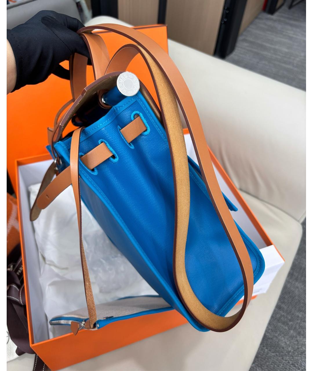 HERMES Синяя тканевая сумка через плечо, фото 4