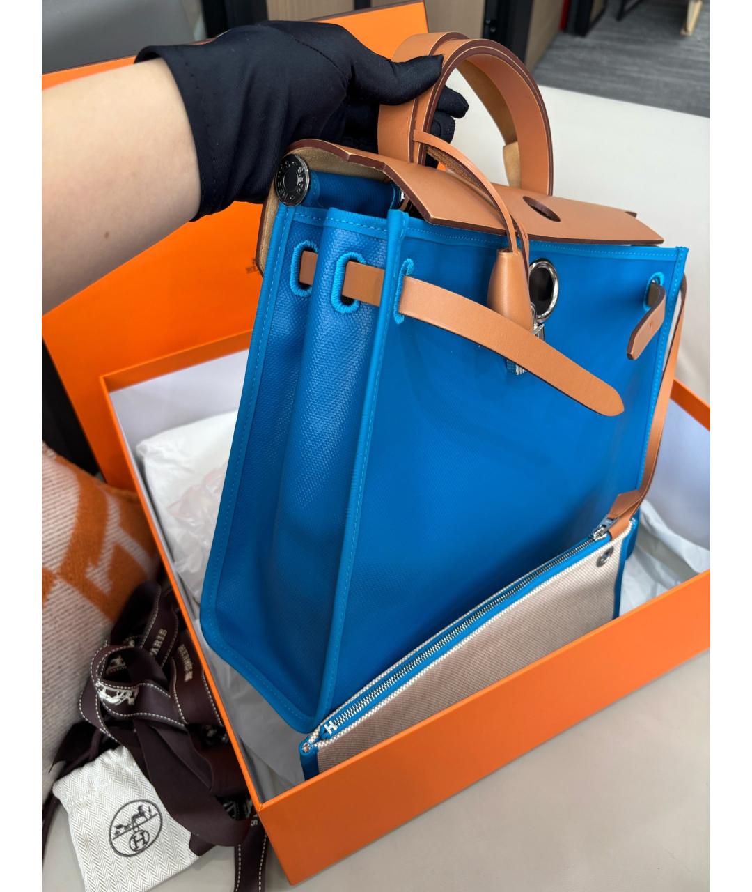 HERMES Синяя тканевая сумка через плечо, фото 3