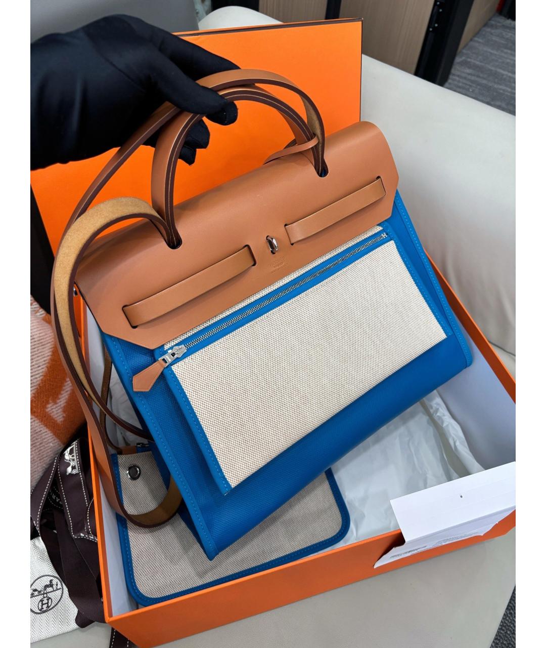 HERMES Синяя тканевая сумка через плечо, фото 5