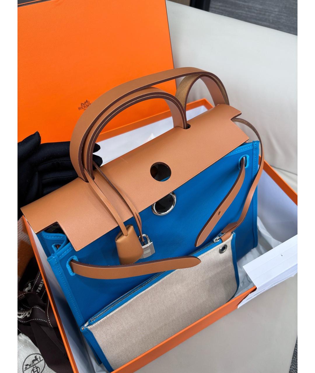 HERMES Синяя тканевая сумка через плечо, фото 2