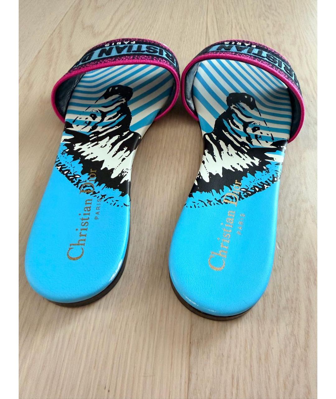 CHRISTIAN DIOR Мульти текстильные шлепанцы, фото 3