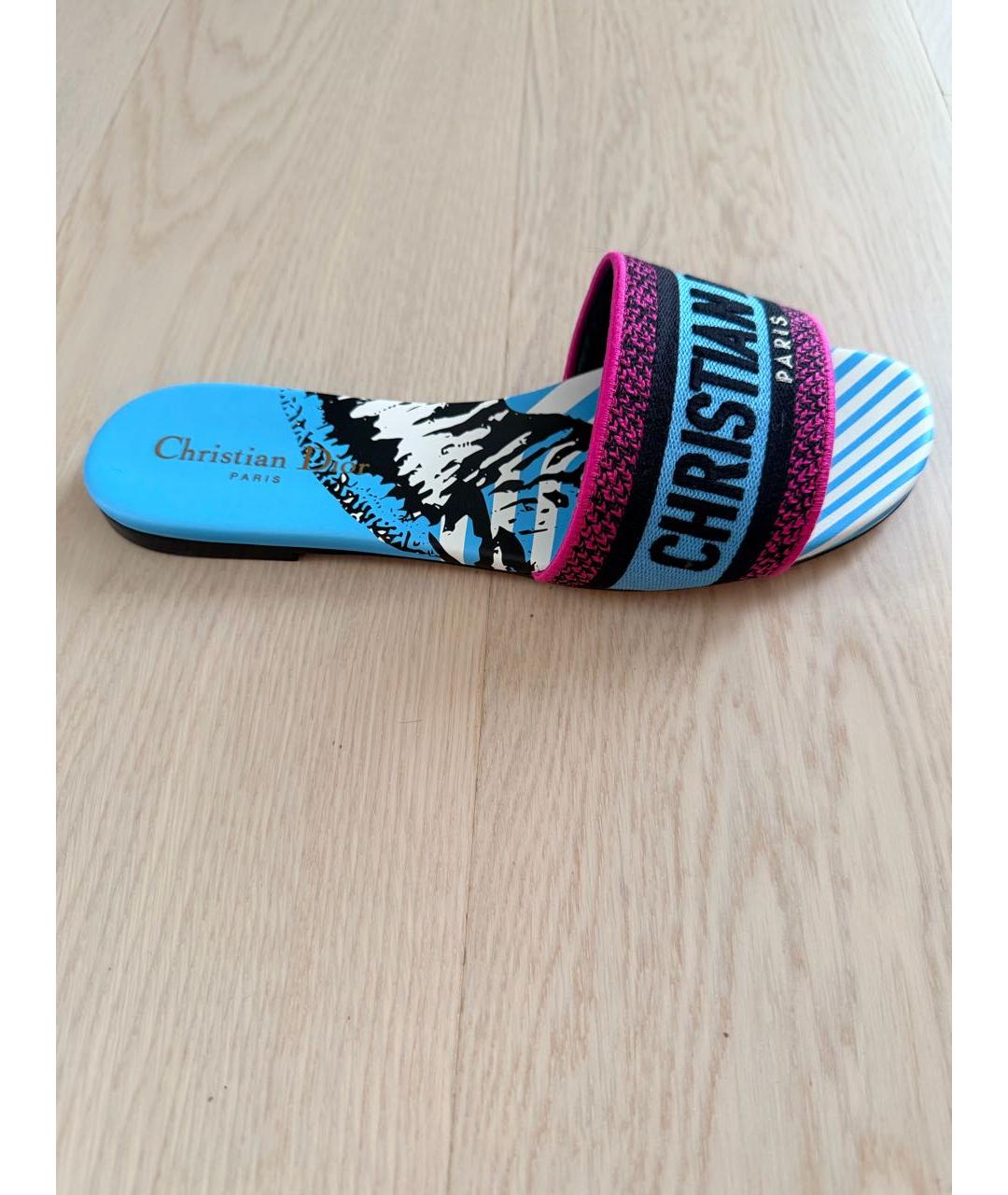 CHRISTIAN DIOR Мульти текстильные шлепанцы, фото 7