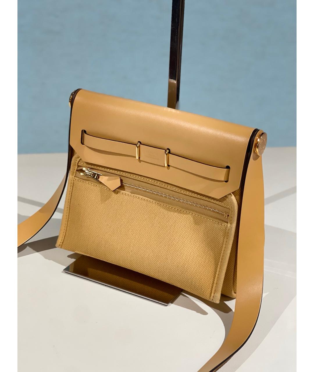 HERMES Бежевая тканевая сумка через плечо, фото 3