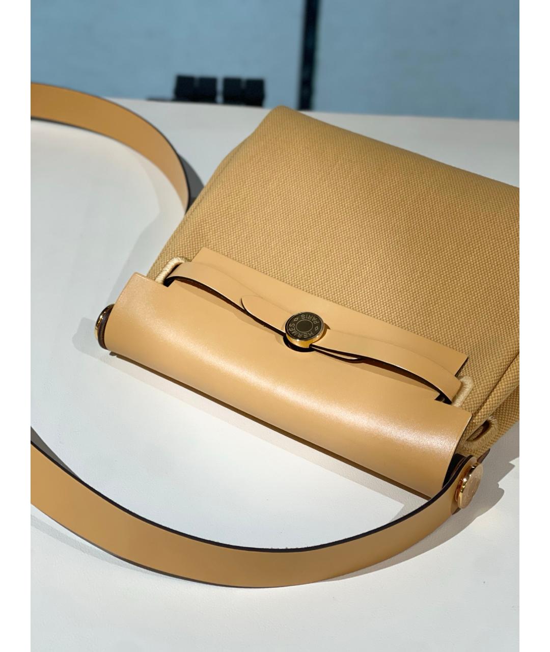 HERMES Бежевая тканевая сумка через плечо, фото 5