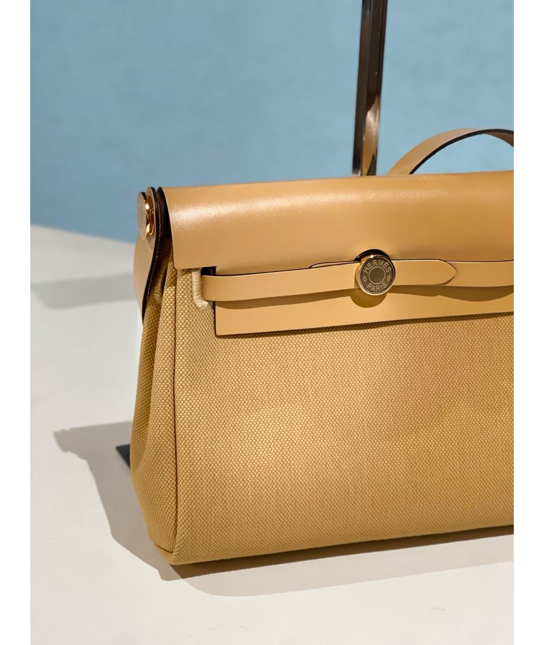 HERMES Бежевая тканевая сумка через плечо, фото 4