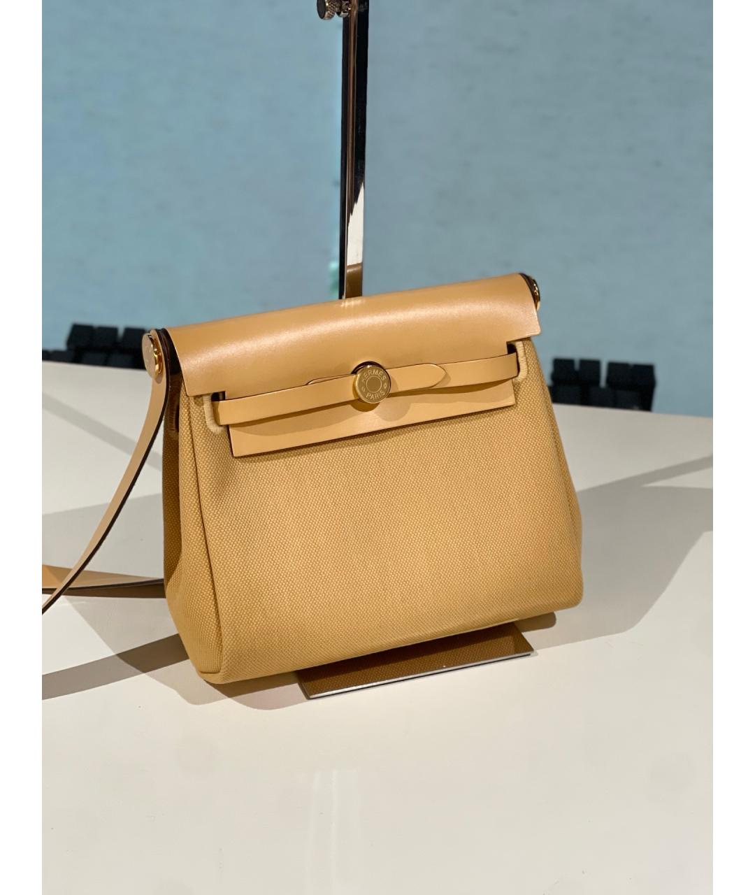HERMES Бежевая тканевая сумка через плечо, фото 2