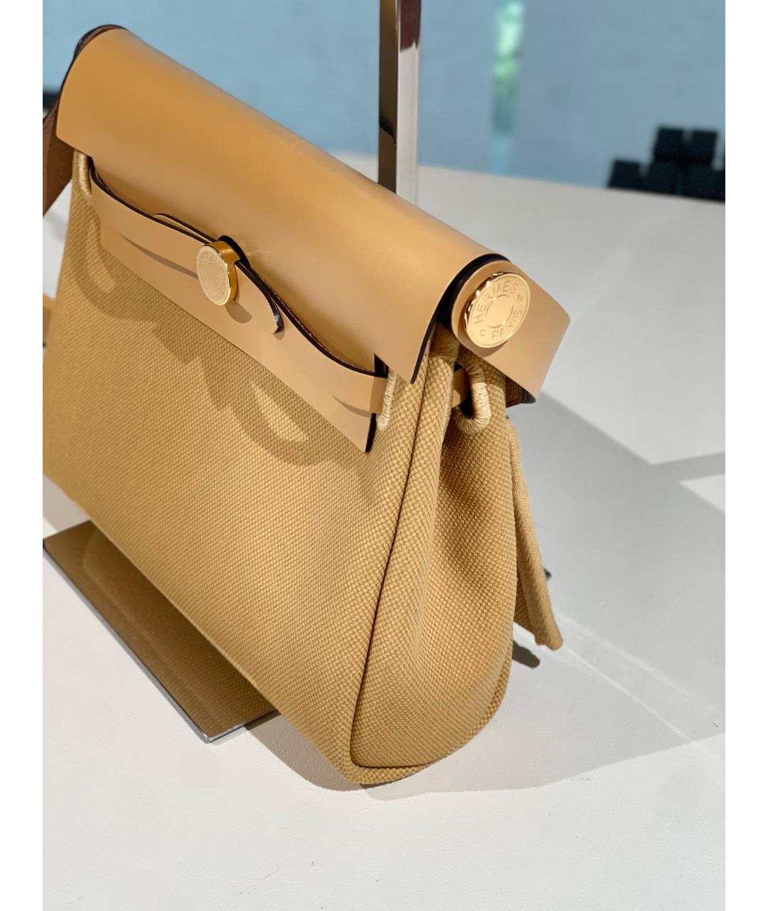 HERMES Бежевая тканевая сумка через плечо, фото 6