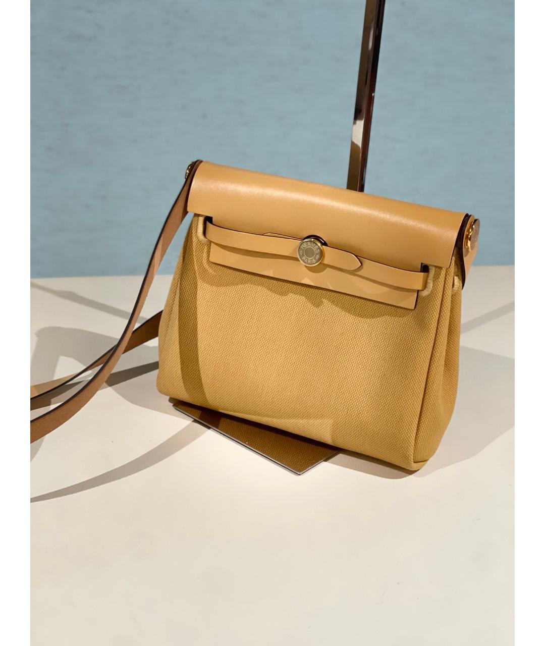 HERMES Бежевая тканевая сумка через плечо, фото 7