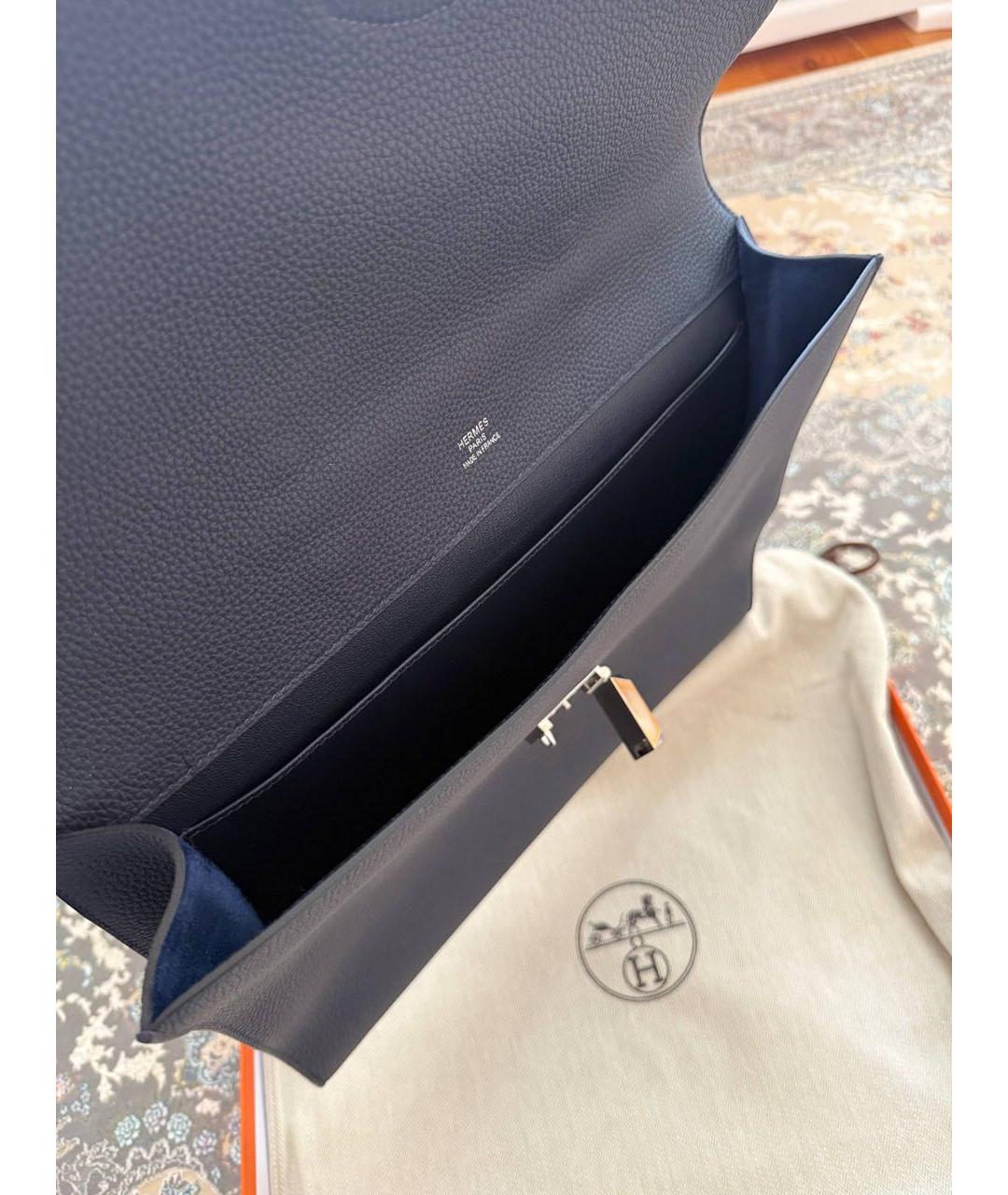 HERMES Темно-синий кожаный портфель, фото 4
