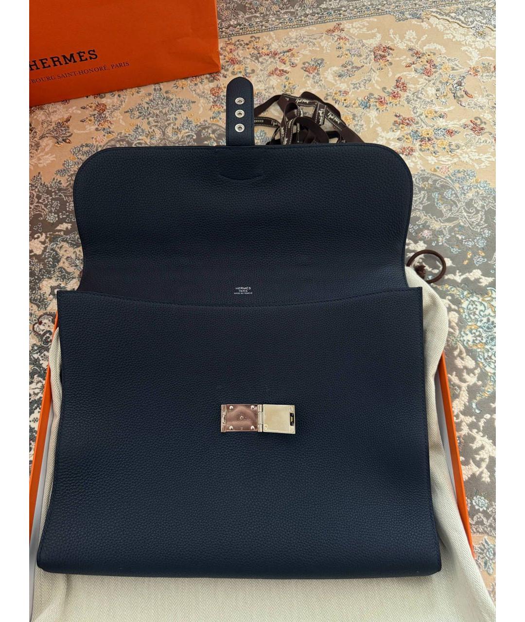 HERMES Темно-синий кожаный портфель, фото 2