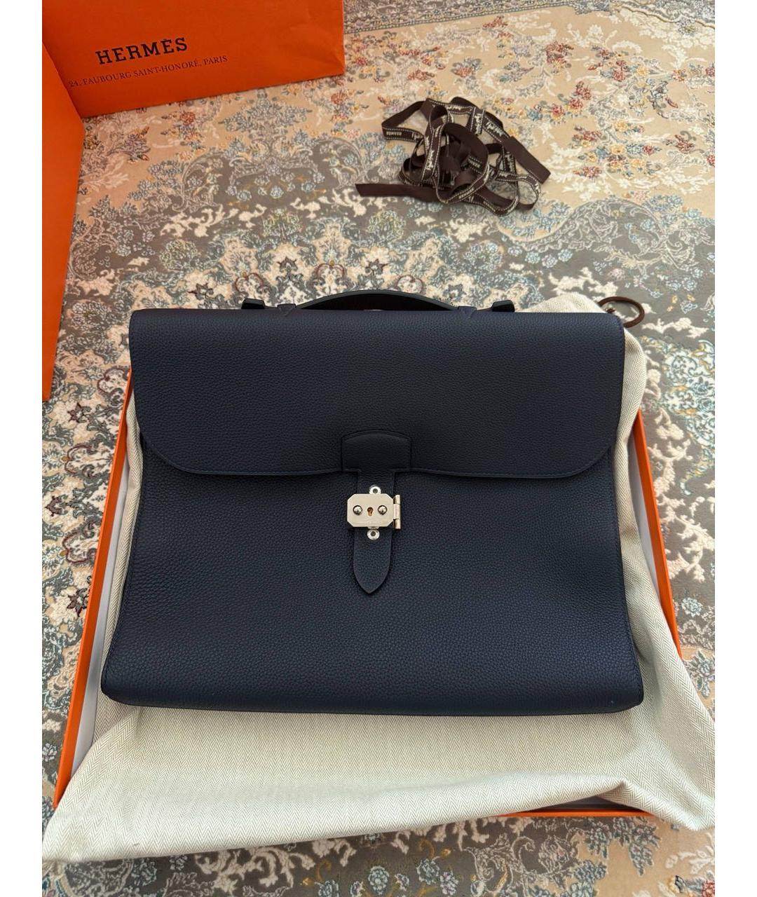 HERMES Темно-синий кожаный портфель, фото 7