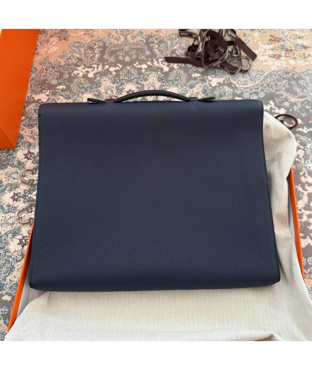 HERMES Темно-синий кожаный портфель, фото 3