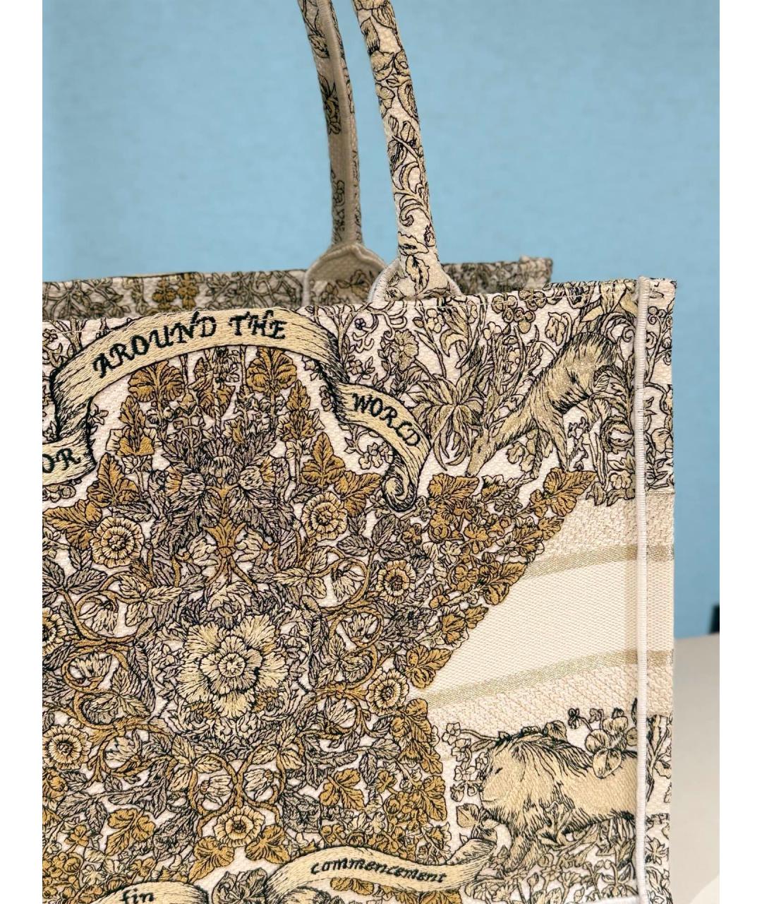 CHRISTIAN DIOR Бежевая жаккардовая сумка тоут, фото 6