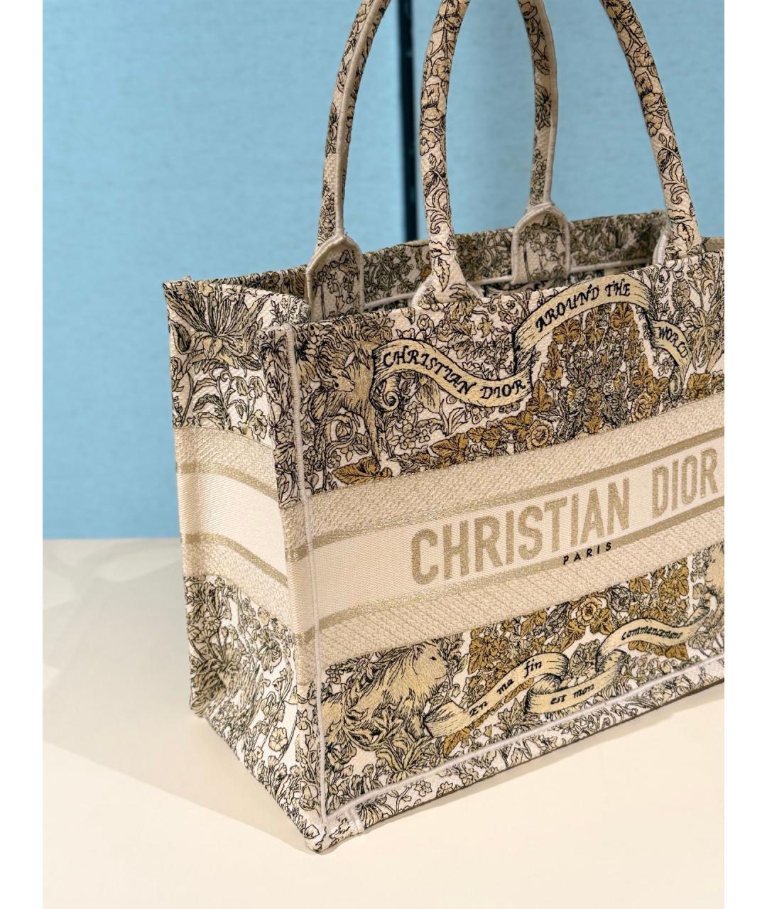 CHRISTIAN DIOR Бежевая жаккардовая сумка тоут, фото 4