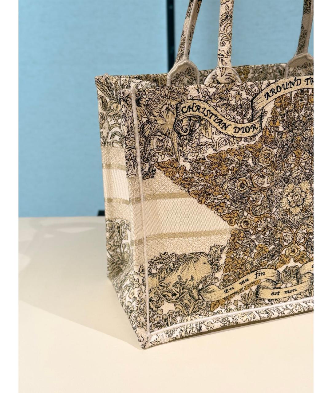 CHRISTIAN DIOR Бежевая жаккардовая сумка тоут, фото 7