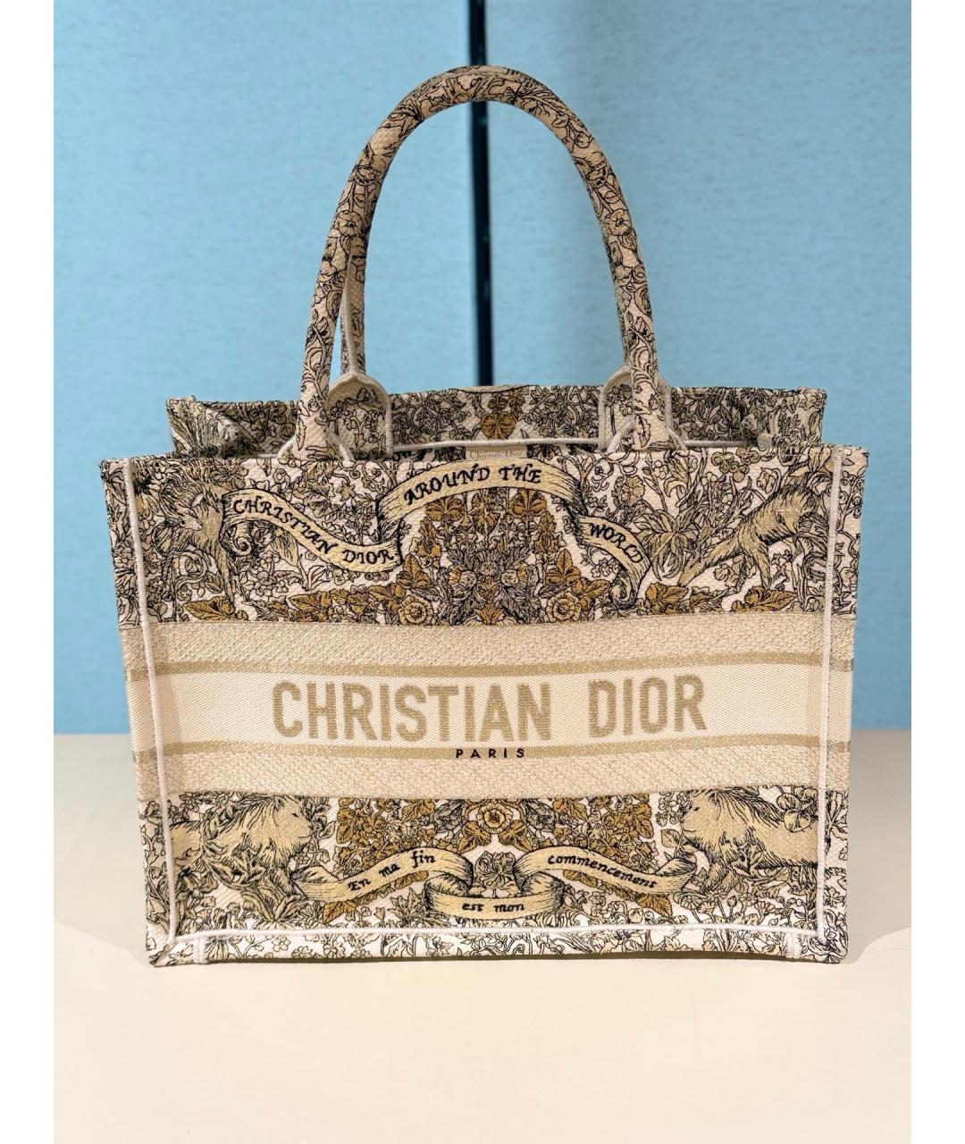 CHRISTIAN DIOR Бежевая жаккардовая сумка тоут, фото 9