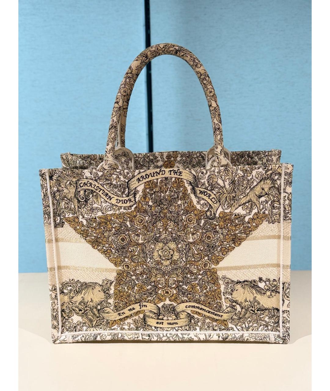 CHRISTIAN DIOR Бежевая жаккардовая сумка тоут, фото 5