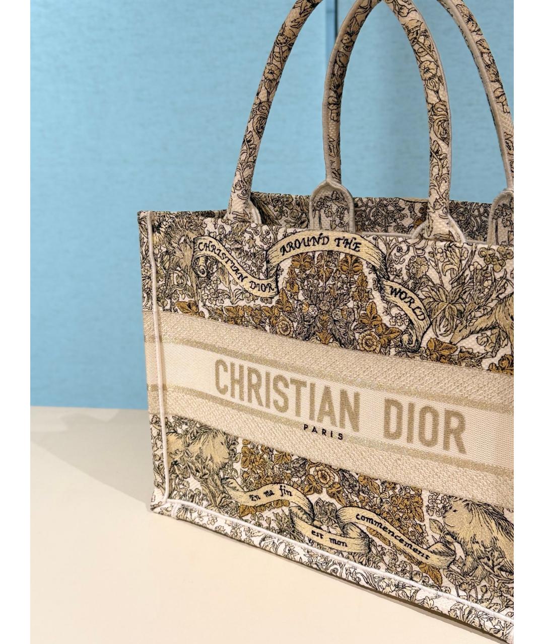 CHRISTIAN DIOR Бежевая жаккардовая сумка тоут, фото 3