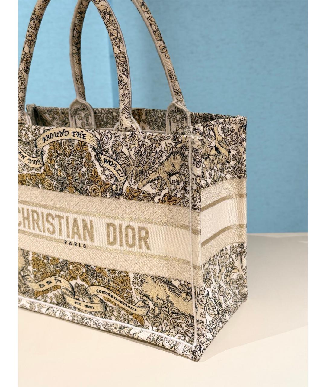 CHRISTIAN DIOR Бежевая жаккардовая сумка тоут, фото 2