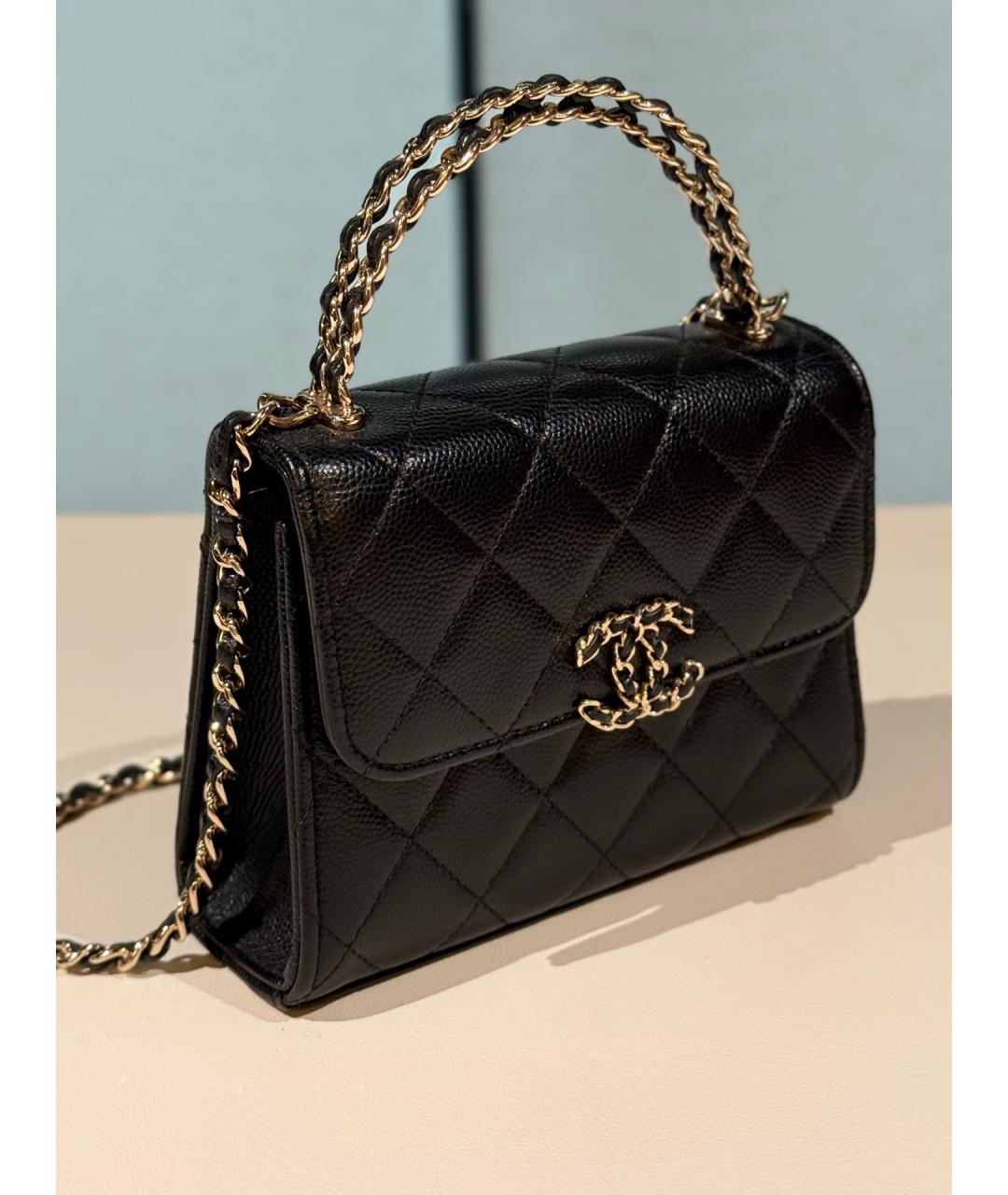 CHANEL Черная кожаная сумка с короткими ручками, фото 2