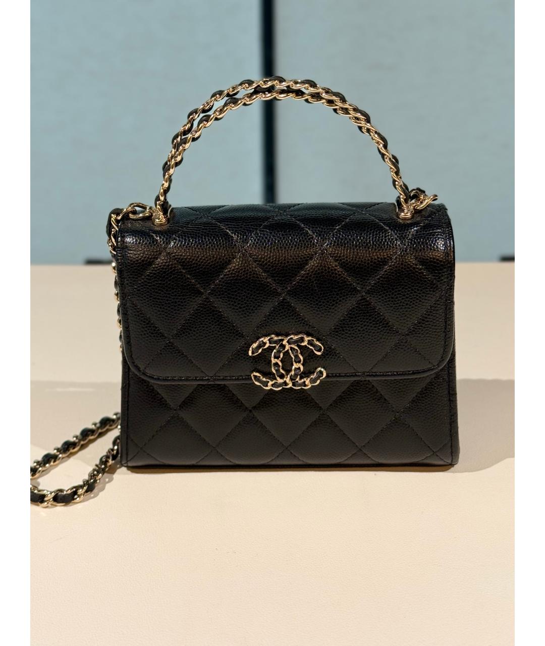 CHANEL Черная кожаная сумка с короткими ручками, фото 8