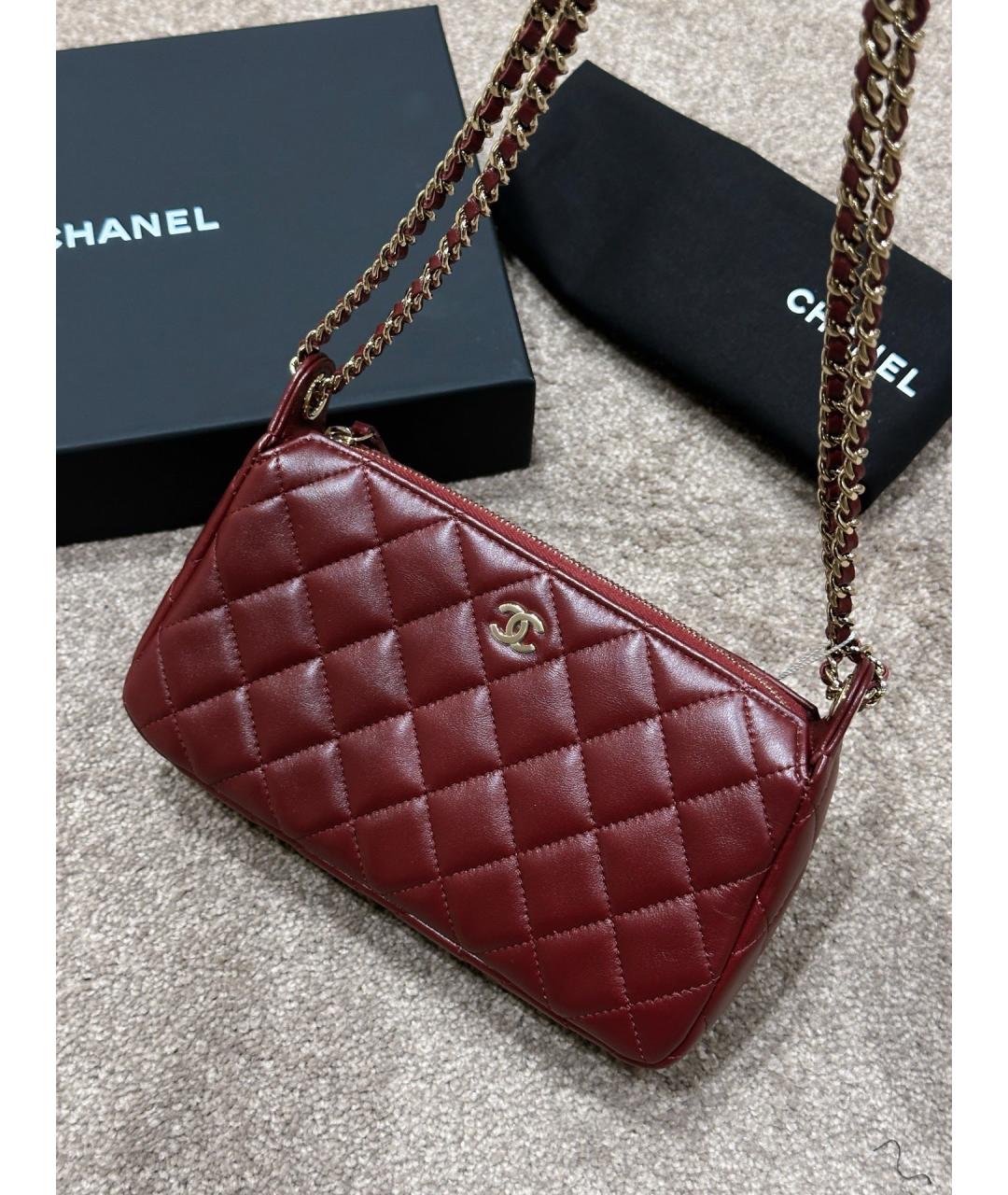 CHANEL Бордовая кожаная сумка через плечо, фото 4