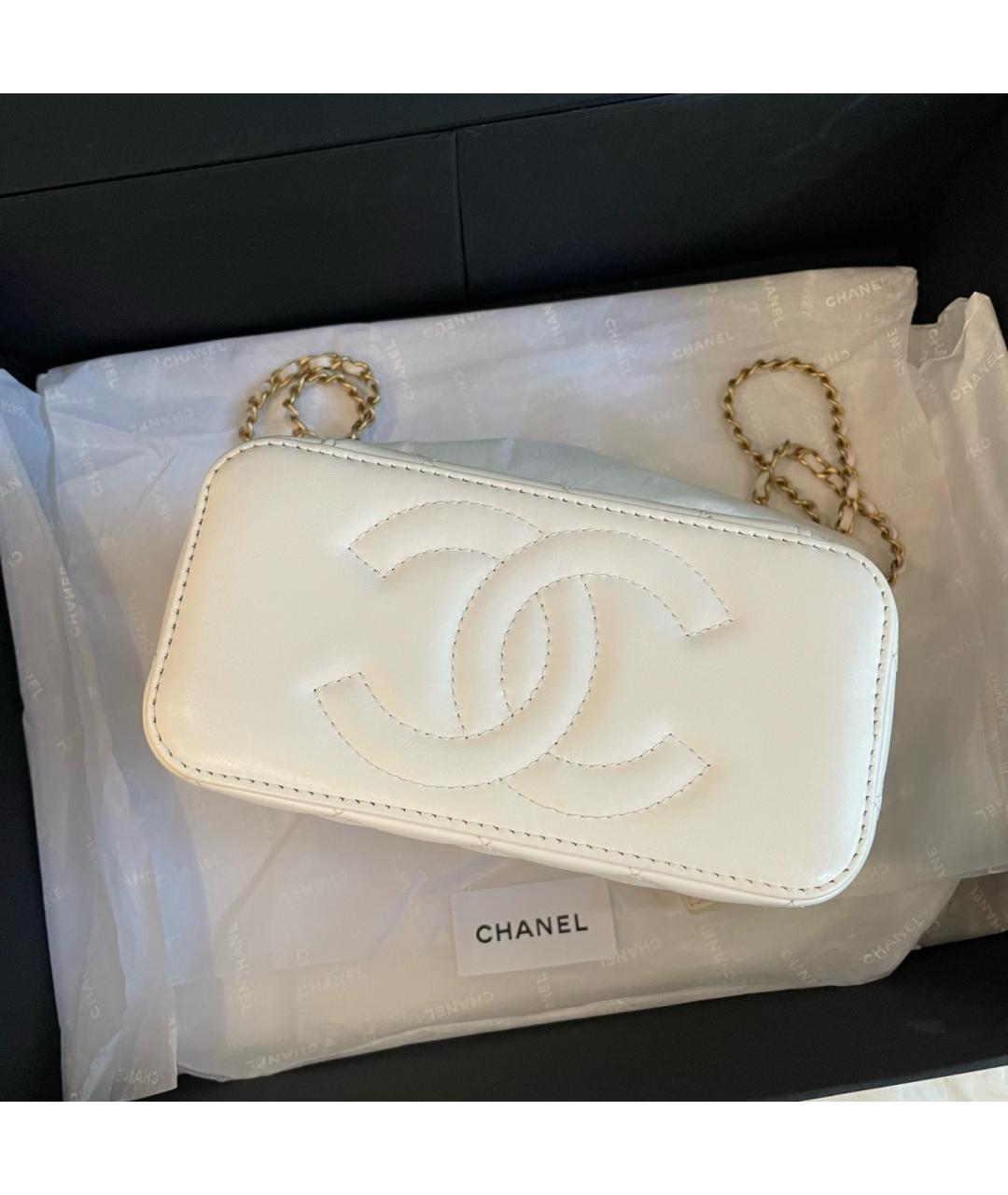 CHANEL Белая кожаная сумка через плечо, фото 4