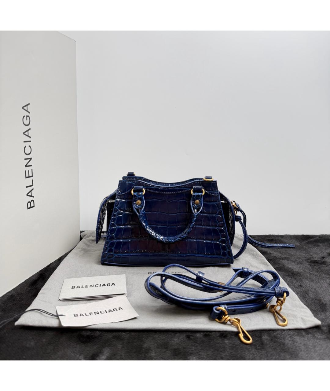 BALENCIAGA Синяя кожаная сумка с короткими ручками, фото 4