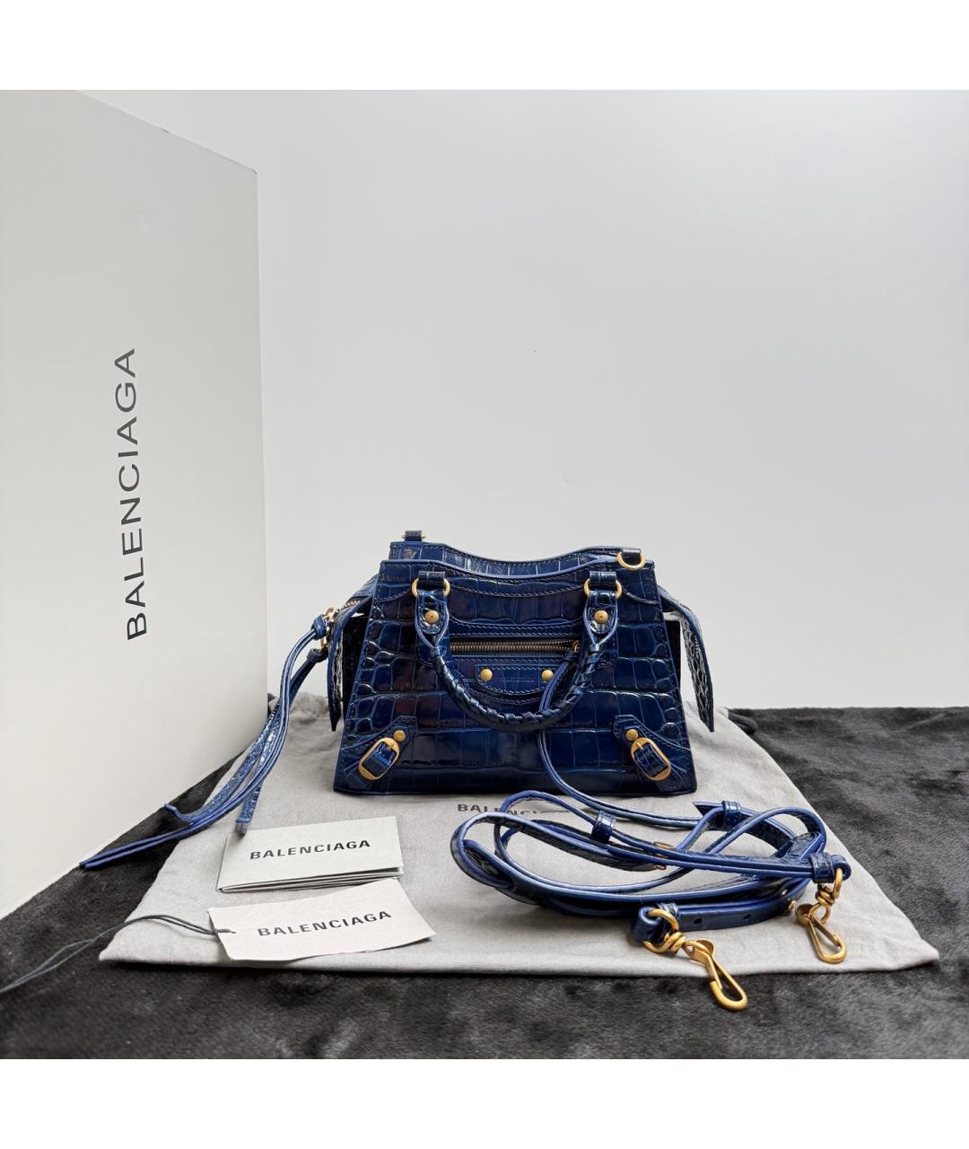 BALENCIAGA Синяя кожаная сумка с короткими ручками, фото 6