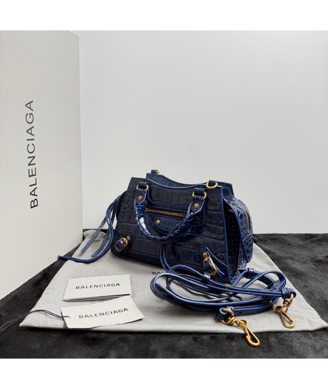 BALENCIAGA Синяя кожаная сумка с короткими ручками, фото 3