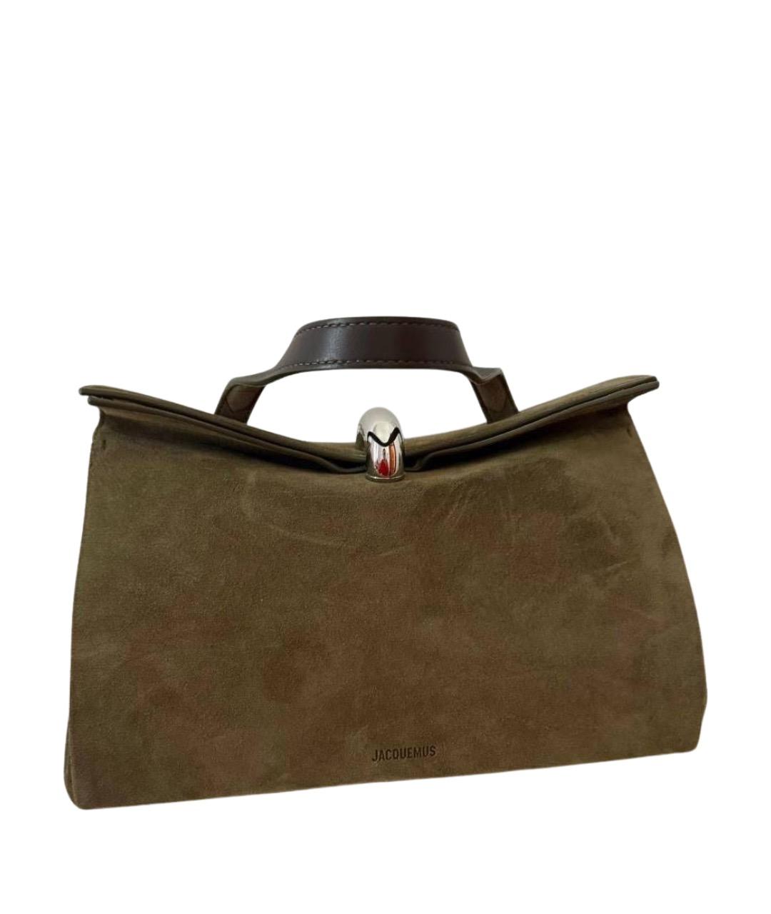JACQUEMUS Хаки замшевая сумка тоут, фото 1