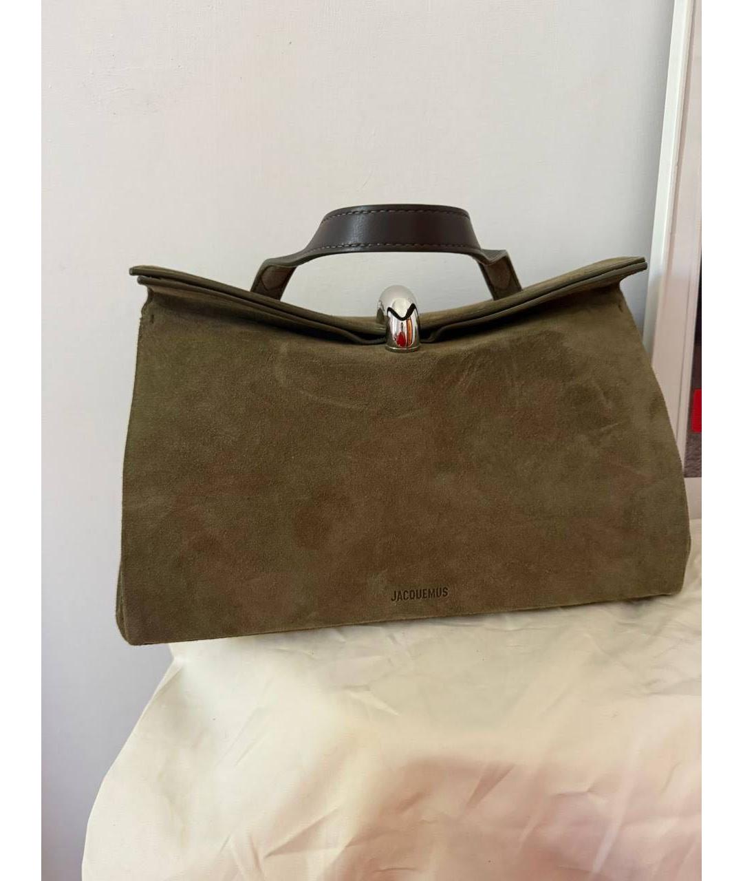 JACQUEMUS Хаки замшевая сумка тоут, фото 9
