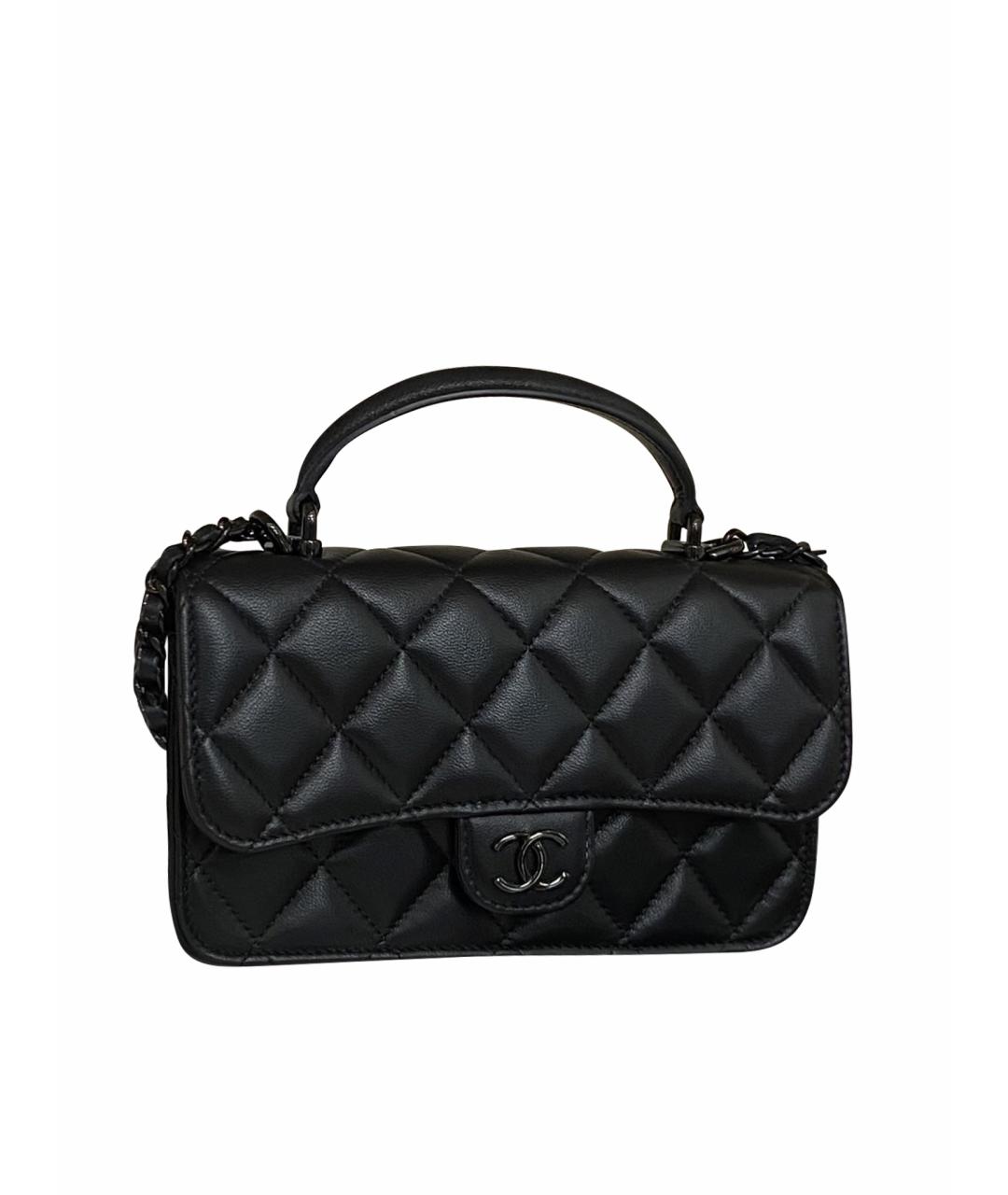 CHANEL Черная кожаная сумка с короткими ручками, фото 1