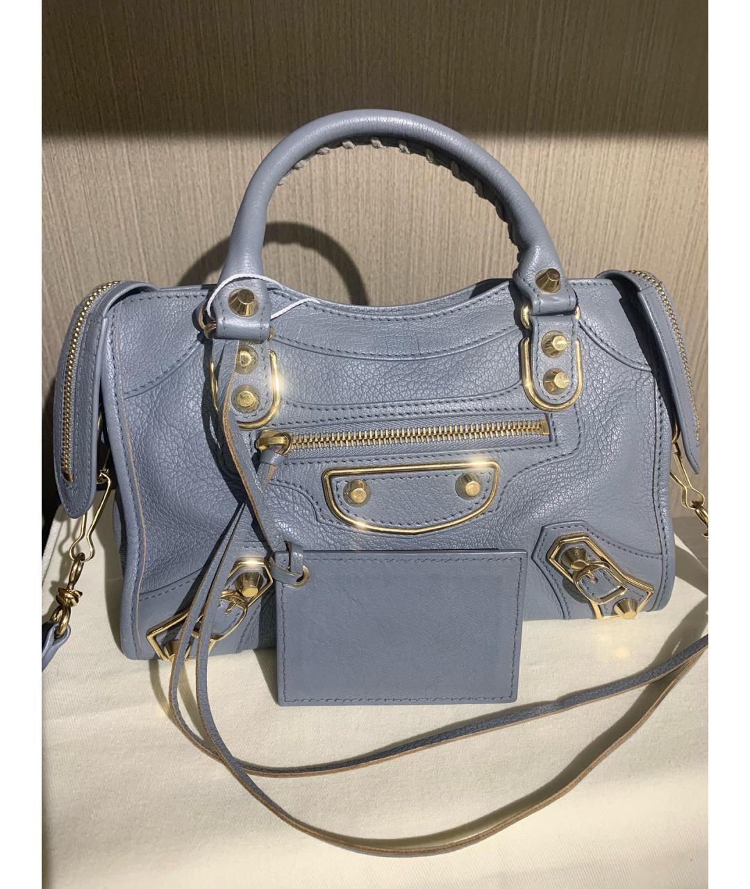 BALENCIAGA Голубая кожаная сумка тоут, фото 9