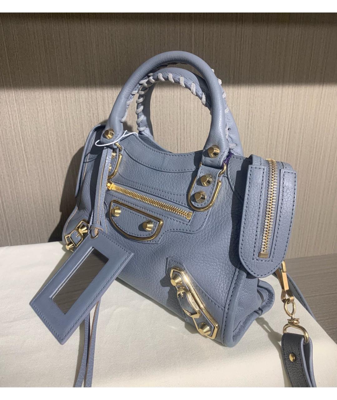 BALENCIAGA Голубая кожаная сумка тоут, фото 3