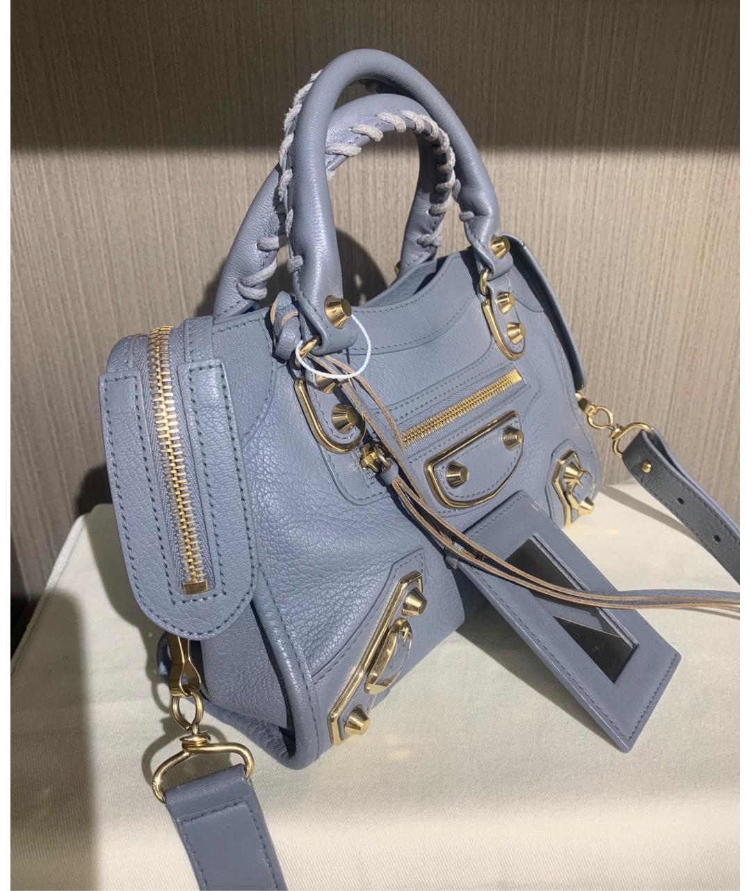 BALENCIAGA Голубая кожаная сумка тоут, фото 7