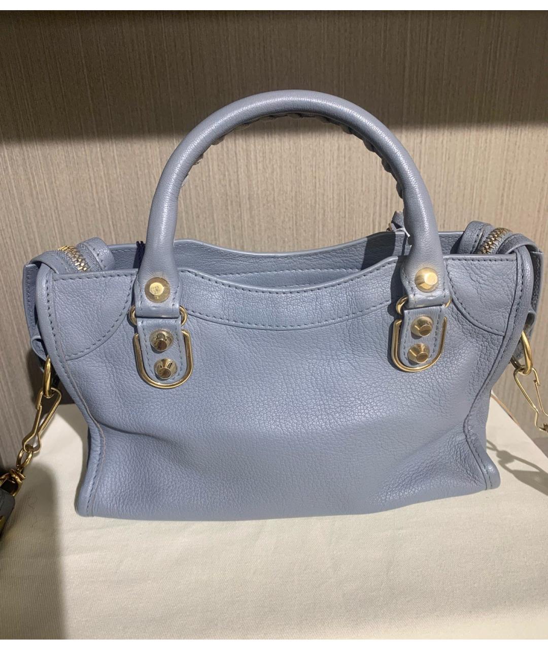 BALENCIAGA Голубая кожаная сумка тоут, фото 2