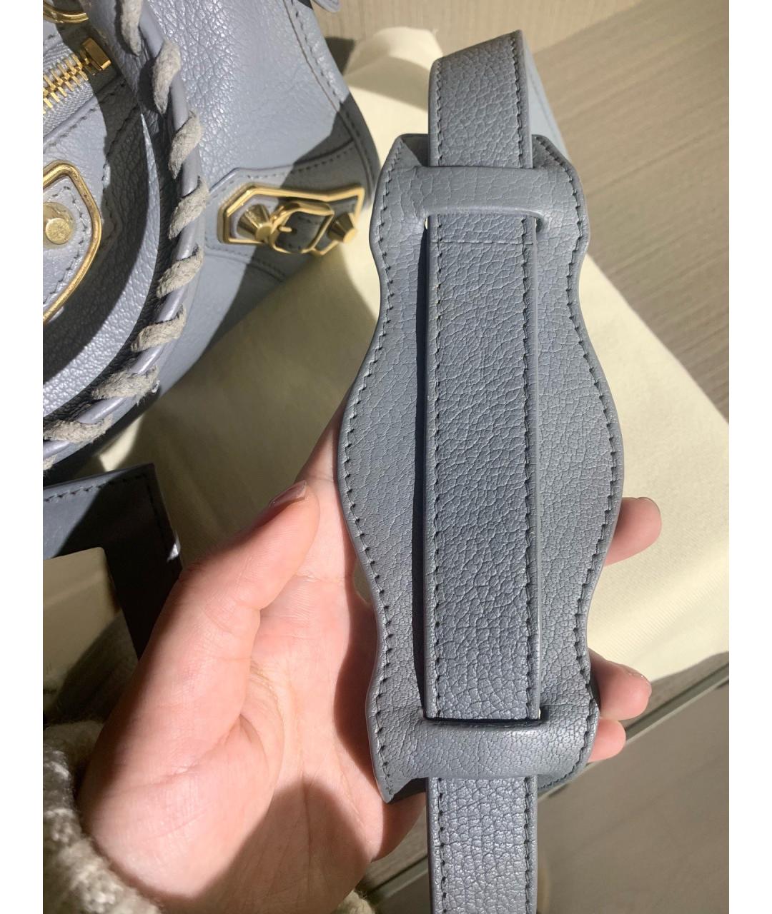 BALENCIAGA Голубая кожаная сумка тоут, фото 4